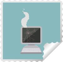 broken computer graphic square sticker stamp vector