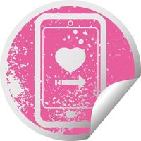 dating app on cell phone graphic distressed sticker illustration icon vector