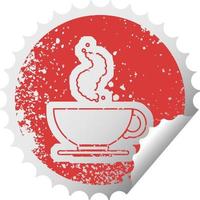 distressed sticker icon illustration of a hot cup of coffee vector