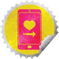 dating app on cell phone circular peeling sticker vector