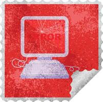 broken computer graphic square sticker stamp vector