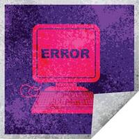 pegatina de pelado cuadrado de ilustración de vector de error de computadora