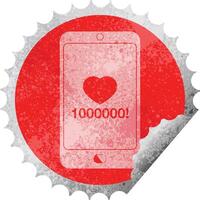 mobile phone showing 1000000 likes circular peeling sticker vector