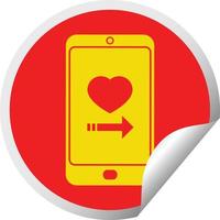 dating app on cell phone circular peeling sticker vector