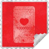 mobile phone showing 1000000 likes square peeling sticker vector