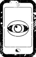 Distressed effect cell phone watching you graphic vector illustration icon