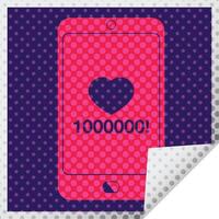 mobile phone showing 1000000 likes square peeling sticker vector