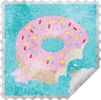 bitten frosted donut graphic square sticker stamp vector