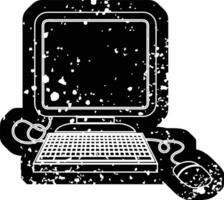 Distressed effect vector icon illustration of a computer with mouse