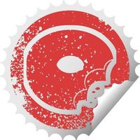 icono de ilustración de etiqueta engomada angustiada gráfica de donut mordido vector