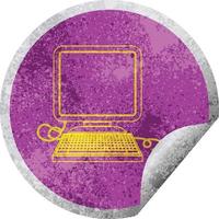 computer with mouse and screen circular peeling sticker vector
