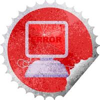 broken computer graphic vector illustration round sticker stamp