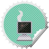 broken computer graphic vector illustration round sticker stamp