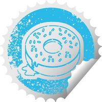 distressed sticker icon illustration of a tasty iced donut vector