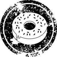 illustration of a tasty iced donut circular distressed symbol vector