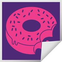 bitten frosted donut square peeling sticker vector