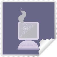 broken computer graphic square sticker stamp vector