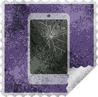 cracked screen cell phone graphic square sticker stamp vector