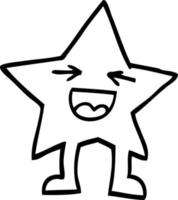 black and white cartoon laughing star character vector