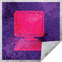 computer with mouse and screen square peeling sticker vector