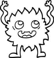 monstruo peludo divertido de dibujos animados en blanco y negro vector