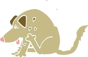 flat color illustration cartoon dog scratching vector