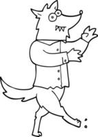 hombre lobo de dibujos animados en blanco y negro vector