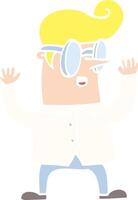 flat color illustration cartoon nerd man vector