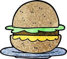 grunge textured illustration cartoon burger vector