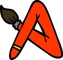 hand drawn doodle style cartoon paint brush bent into letter A vector