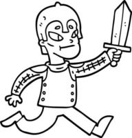 black and white cartoon medieval warrior vector