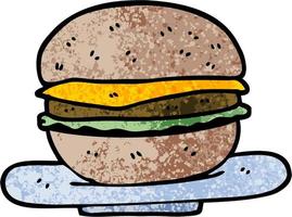 grunge textured illustration cartoon burger vector