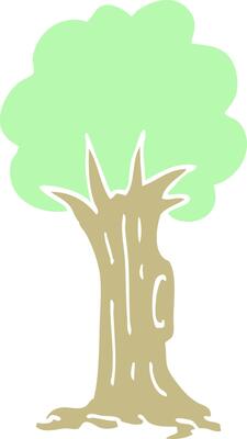 flat color illustration cartoon tree
