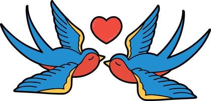 traditional tattoo of a swallows and a heart vector