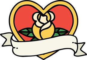 traditional tattoo of a heart rose and banner vector