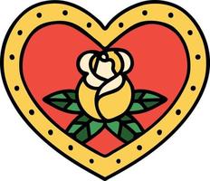 tatuaje tradicional de un corazón y flores vector