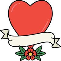 traditional tattoo of a heart and banner vector