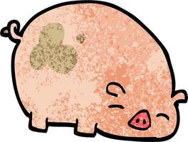 grunge textured illustration cartoon pig vector