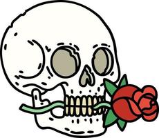 tatuaje tradicional de una calavera y una rosa vector