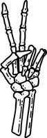 tatuaje tradicional de una mano esquelética dando un signo de paz vector