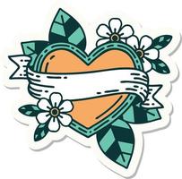 tattoo style sticker of a heart and banner vector