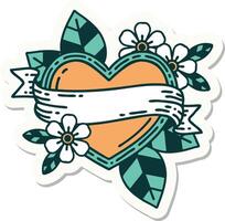 tattoo style sticker of a heart and banner vector