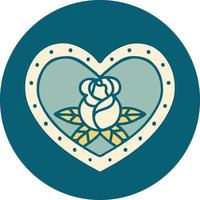 tattoo style icon of a heart and flowers vector