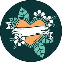 tattoo style icon of a heart and banner vector