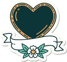 tattoo style sticker of a heart and banner vector