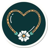 tattoo style sticker of a heart and flower vector