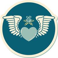 tattoo style sticker of a heart with wings vector