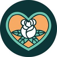 icono de estilo tatuaje de un corazón y flores vector