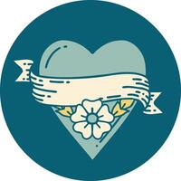 tattoo style icon of a heart flower and banner vector