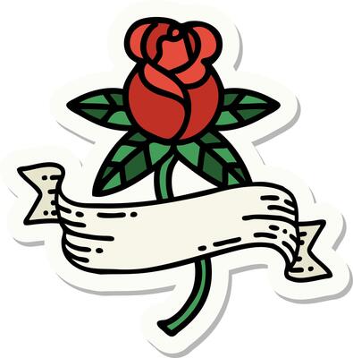 tattoo style sticker of a rose and banner
